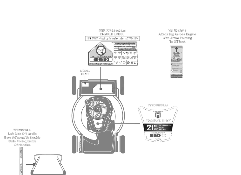 Label Map Diagram and Parts List for 12A-A1BE752 2024 Yard Machines Lawn Mower